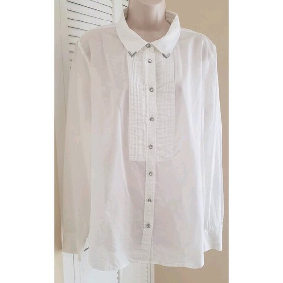 TWO BY VINCE CAMUTO WHITE LONG SLEEVE BUTTON DOWN BLOUSE SHIRT XLARGE - Picture 1 of 7